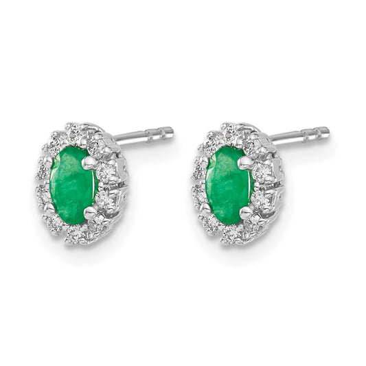 Oval Emerald and Diamond Halo Post Earrings - WBC