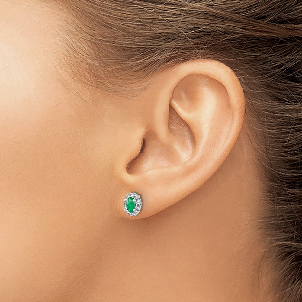 Oval Emerald and Diamond Halo Post Earrings - WBC