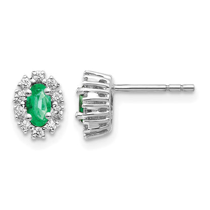 Oval Emerald and Diamond Halo Post Earrings - WBC