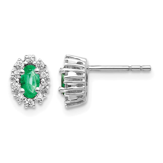 Oval Emerald and Diamond Halo Post Earrings - WBC
