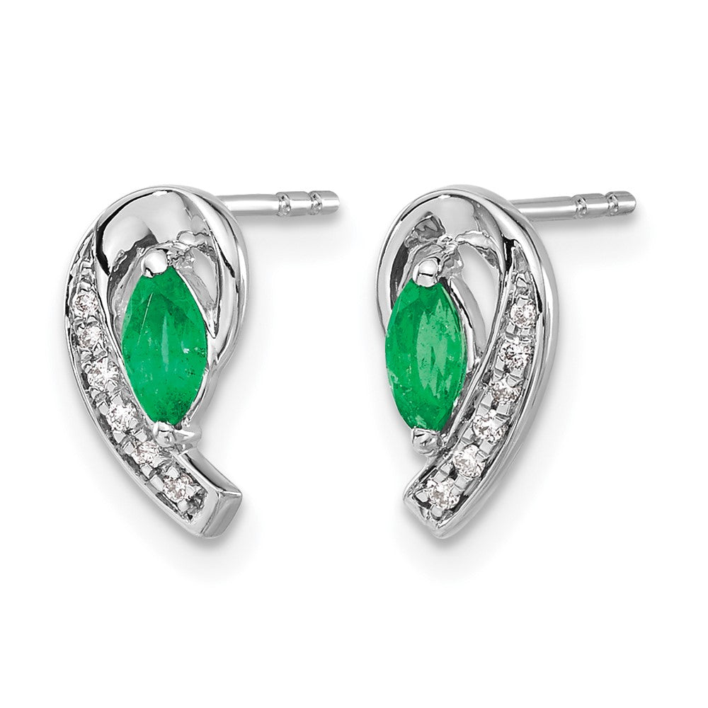 Marquise Emerald and Diamond Curved Post Earrings - WBC