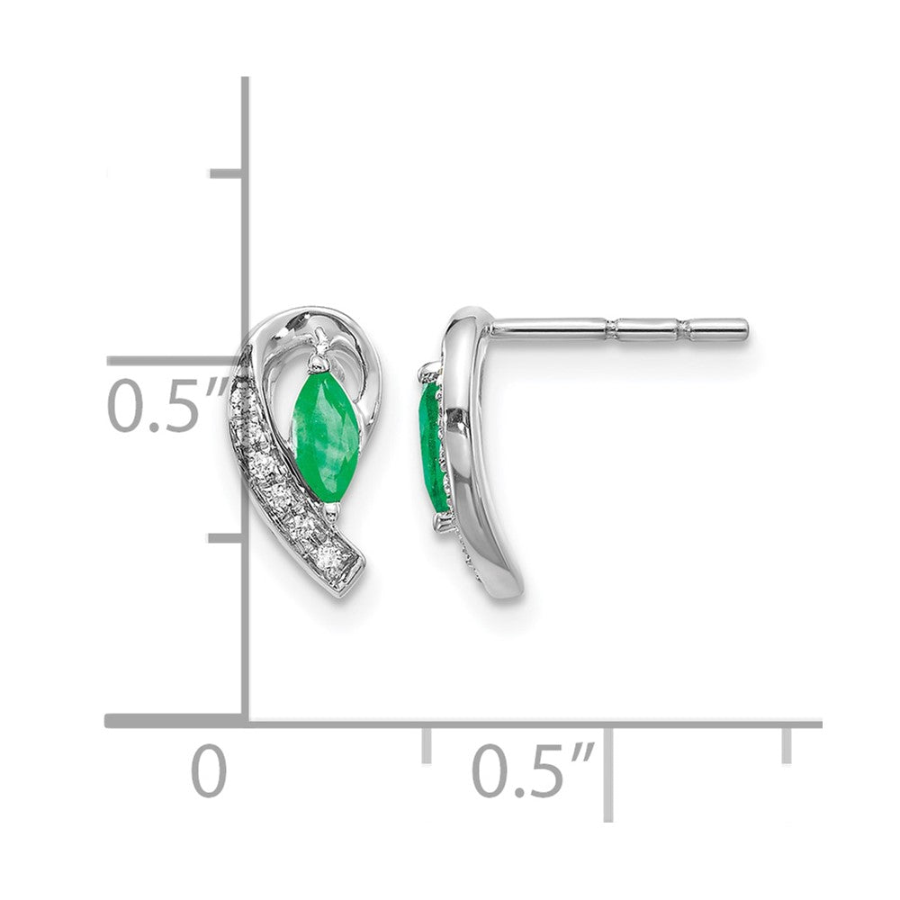 Marquise Emerald and Diamond Curved Post Earrings - WBC