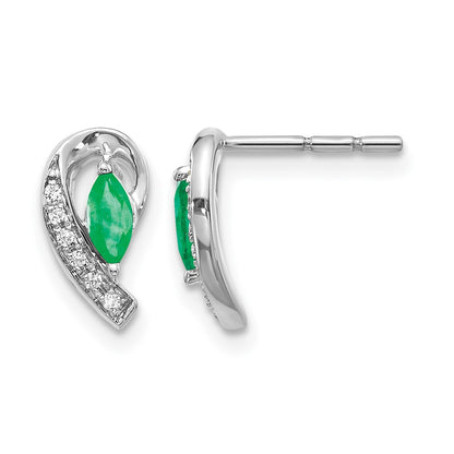 Marquise Emerald and Diamond Curved Post Earrings - WBC
