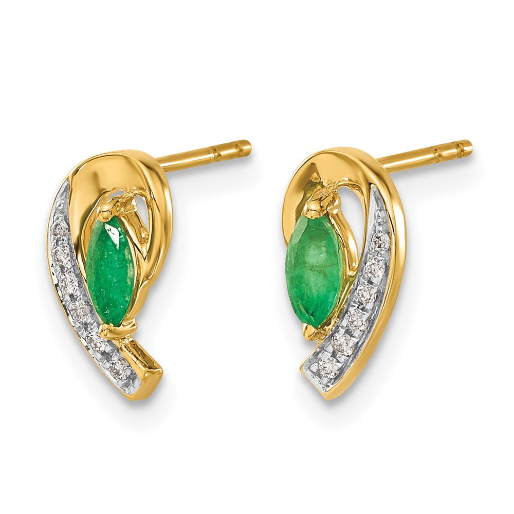 Marquise Emerald and Diamond Curved Post Earrings - WBC