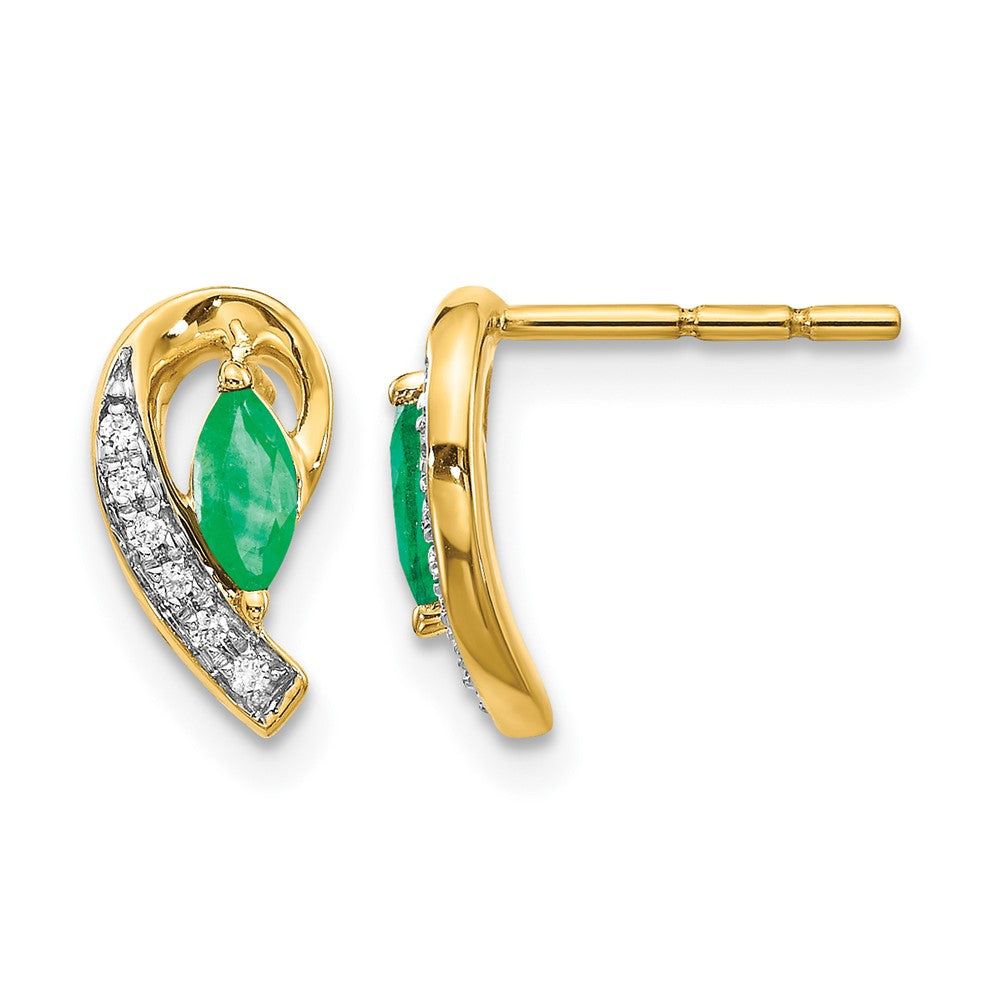 Marquise Emerald and Diamond Curved Post Earrings - WBC