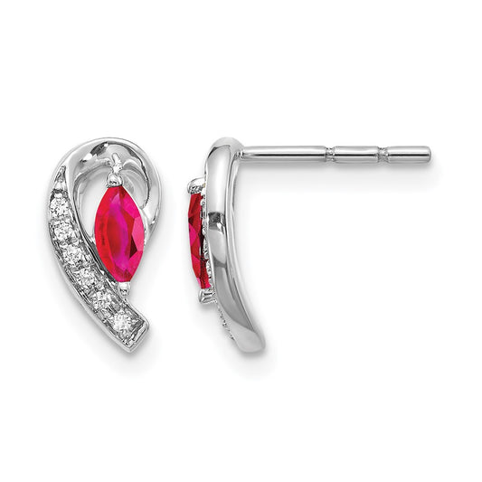 Marquise Ruby and Diamond Curved Post Earrings - WBC