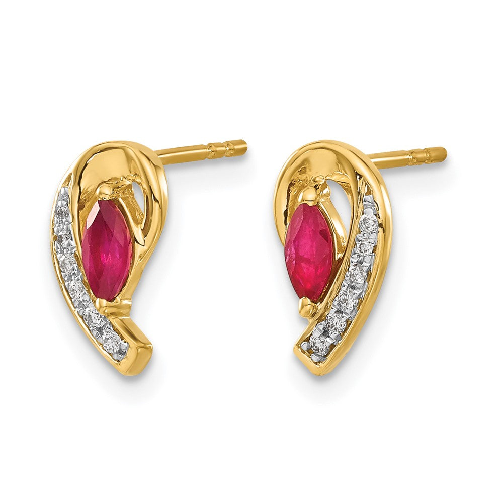 Marquise Ruby and Diamond Curved Post Earrings - WBC