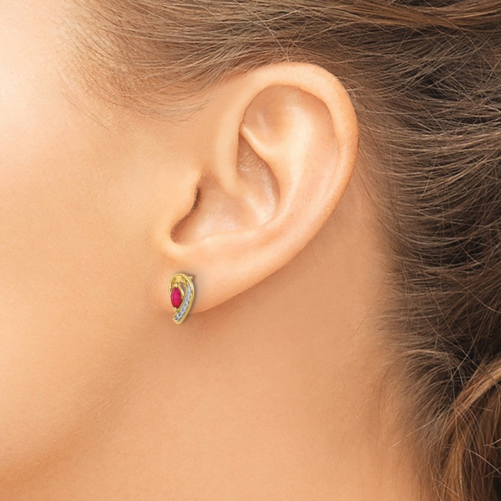 Marquise Ruby and Diamond Curved Post Earrings - WBC