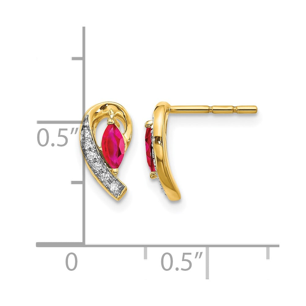 Marquise Ruby and Diamond Curved Post Earrings - WBC