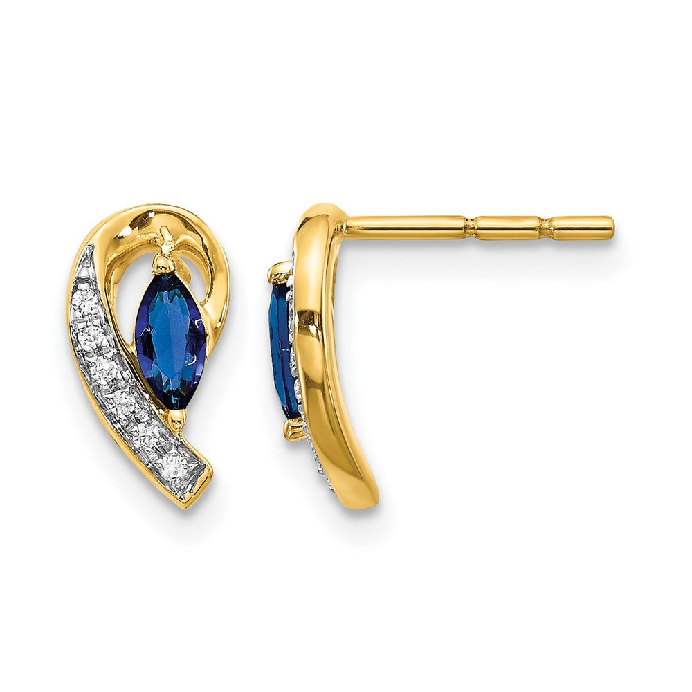 Marquise Sapphire and Diamond Curved Post Earrings - WBC