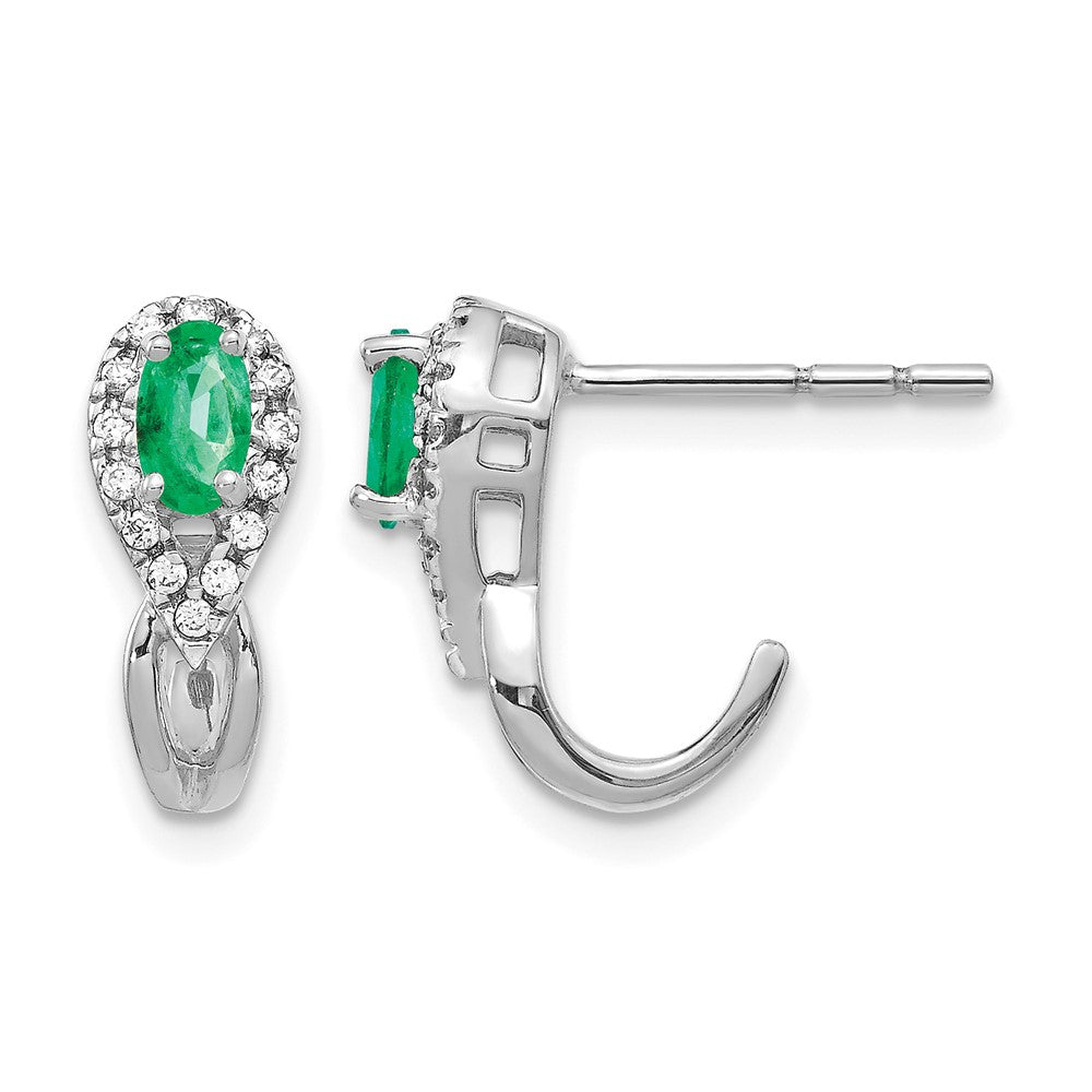 Oval Emerald and Diamond J-Hoop Post Earrings - WBC
