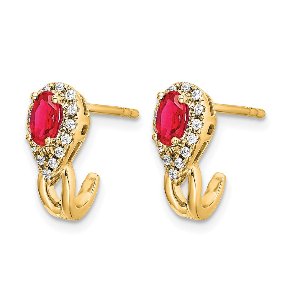 Oval Ruby and Diamond J-Hoop Post Earrings - WBC