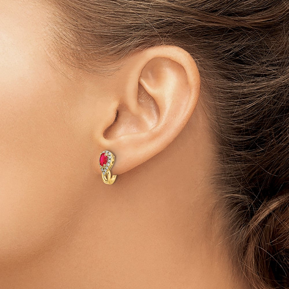 Oval Ruby and Diamond J-Hoop Post Earrings - WBC