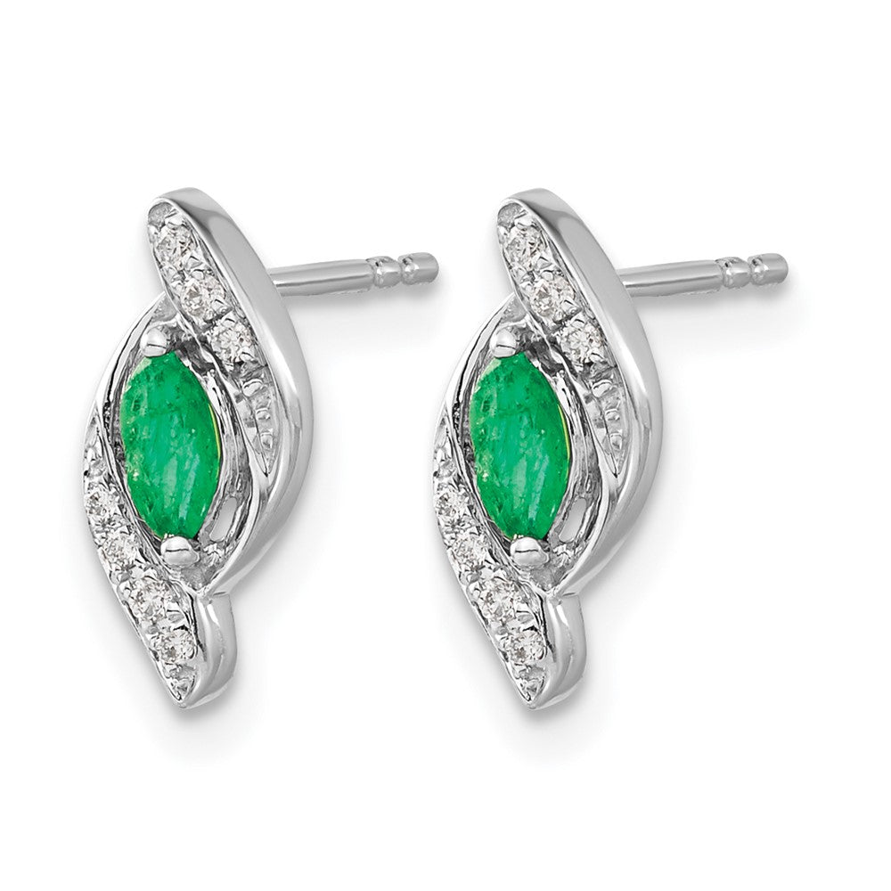 Marquise Emerald and Diamond Post Earrings - WBC