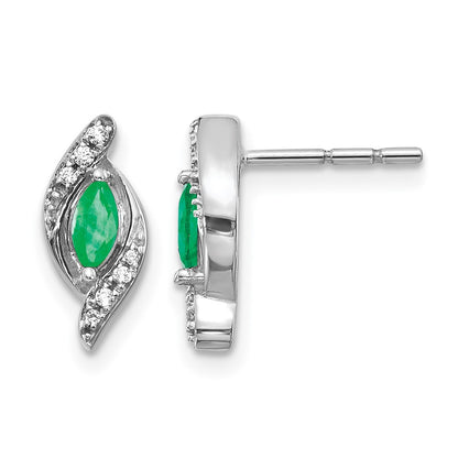 Marquise Emerald and Diamond Post Earrings - WBC