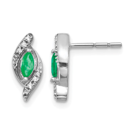Marquise Emerald and Diamond Post Earrings - WBC
