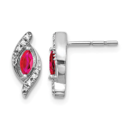 Marquise Ruby and Diamond Post Earrings - WBC