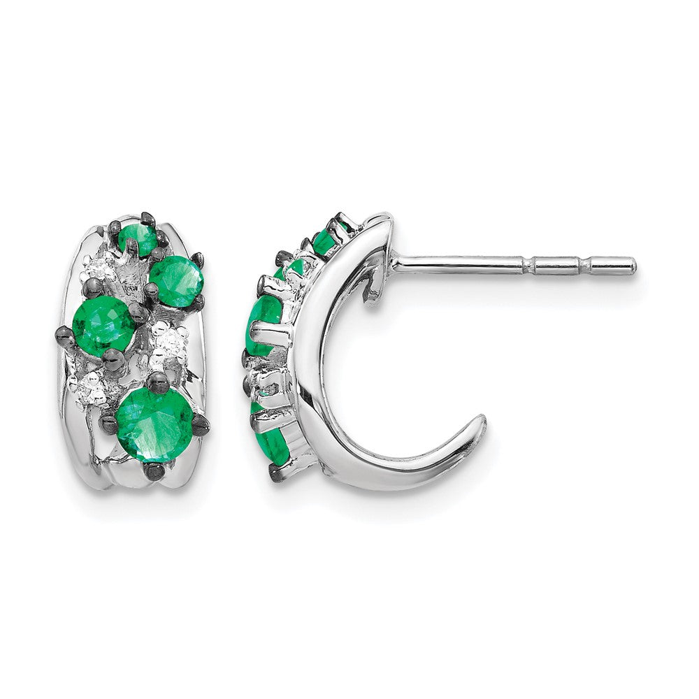 Polished Diamond and Emerald J-Hoop Post Earrings - WBC