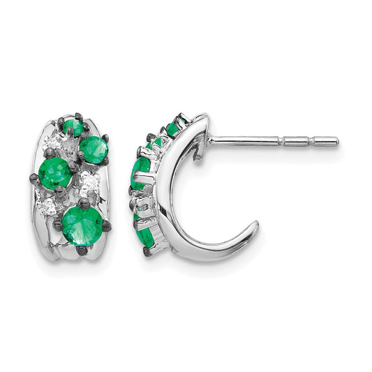 Polished Diamond and Emerald J-Hoop Post Earrings - WBC