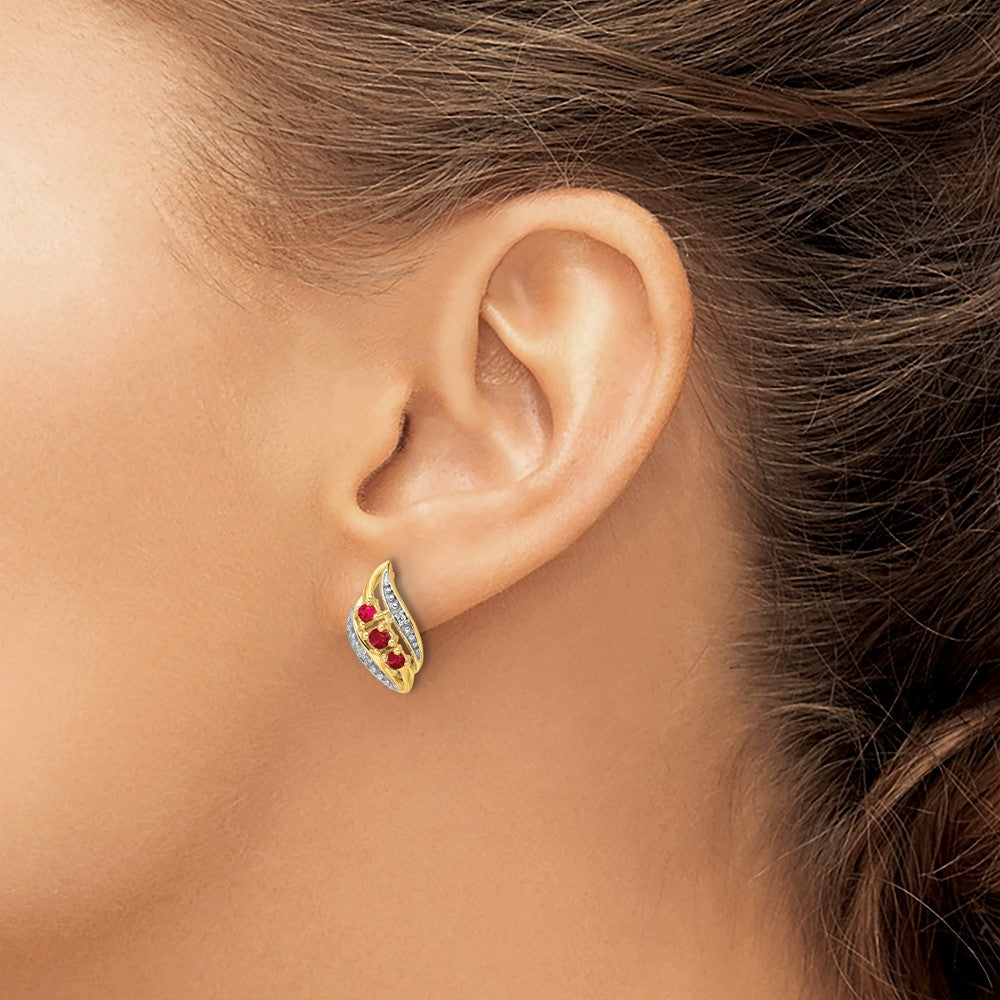 Polished Siam Ruby and Diamond Curve Post Earrings - WBC