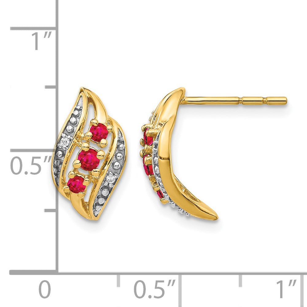 Polished Siam Ruby and Diamond Curve Post Earrings - WBC