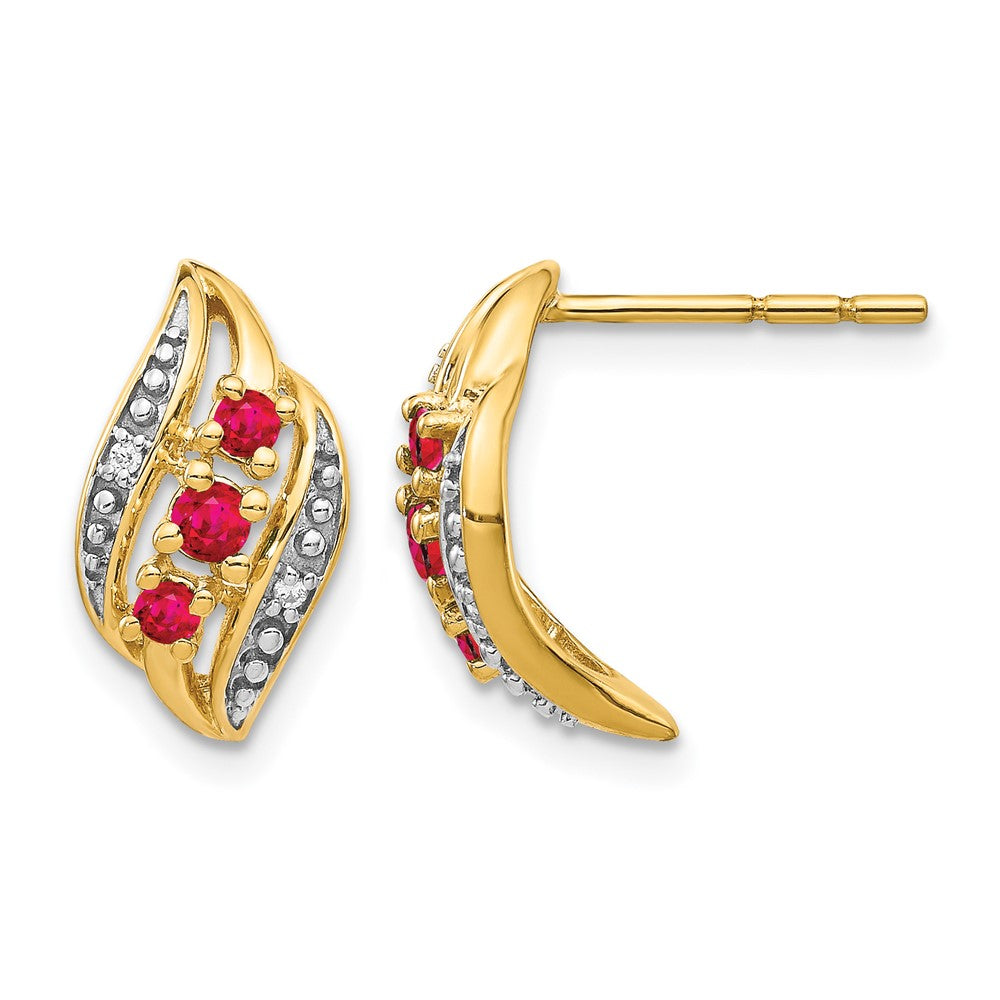 Polished Siam Ruby and Diamond Curve Post Earrings - WBC