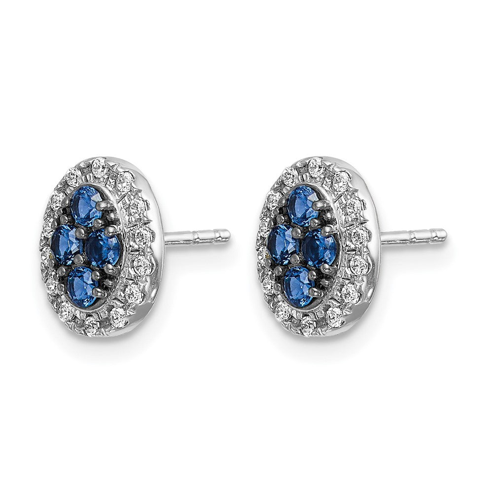 Sapphire Cluster and Diamond Halo Oval Post Earrings - WBC