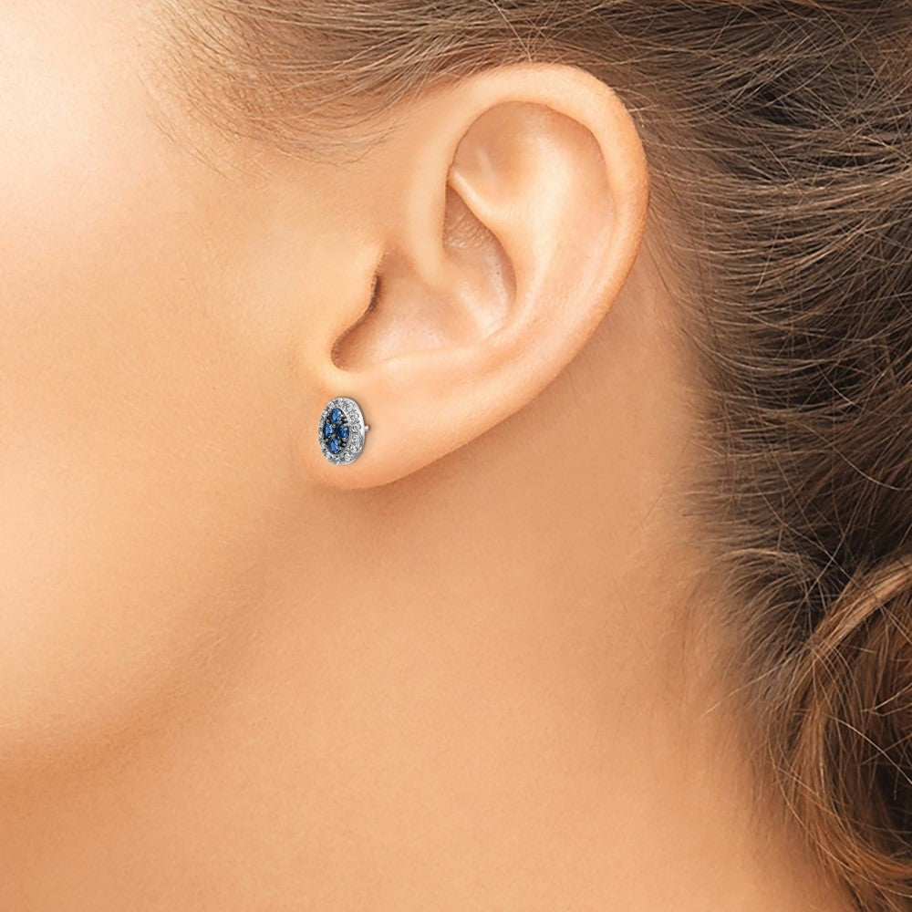Sapphire Cluster and Diamond Halo Oval Post Earrings - WBC