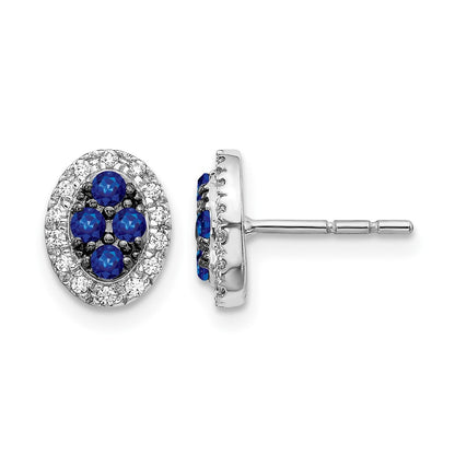 Sapphire Cluster and Diamond Halo Oval Post Earrings - WBC