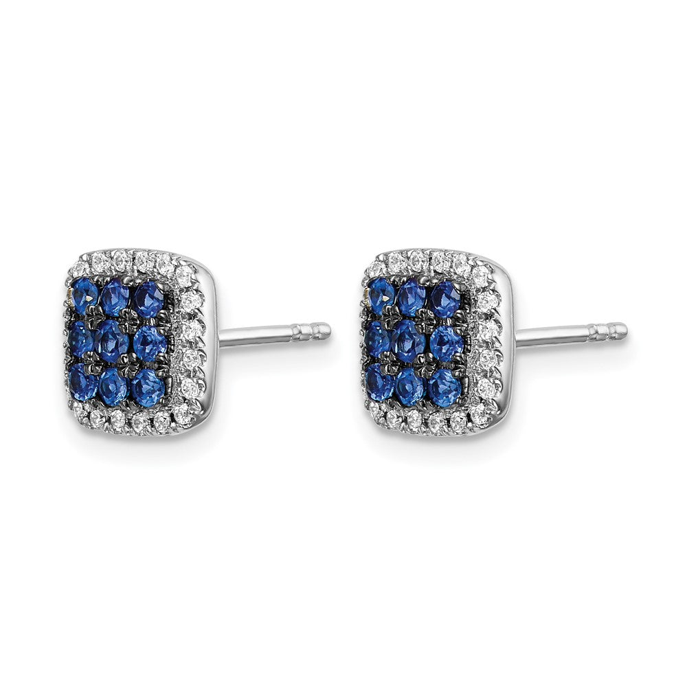 Sapphire Cluster and Diamond Halo Square Post Earrings - WBC