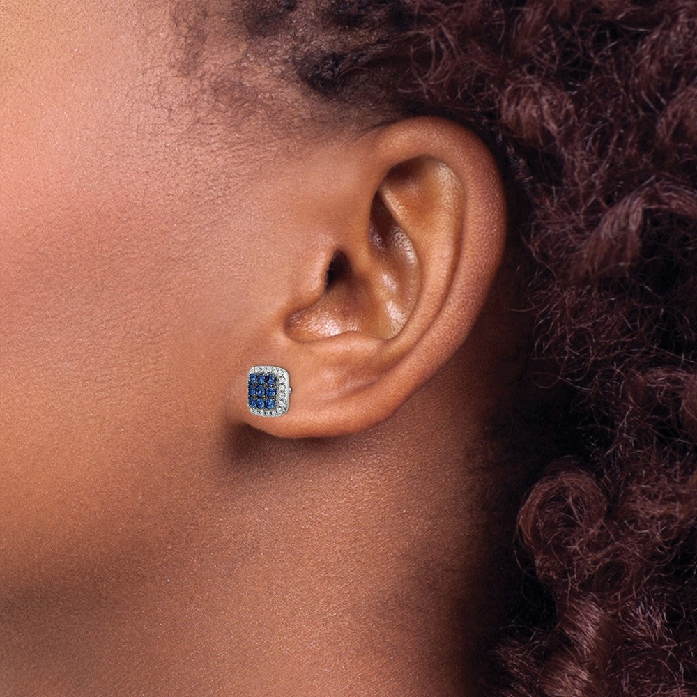 Sapphire Cluster and Diamond Halo Square Post Earrings - WBC