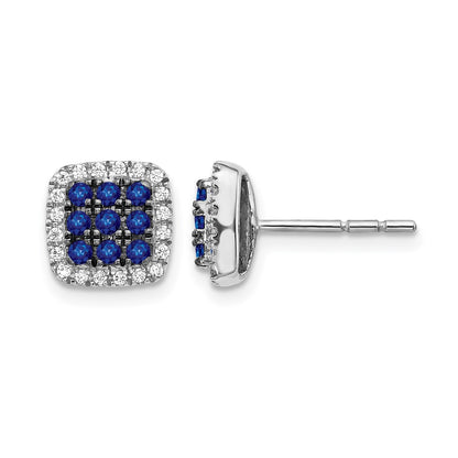 Sapphire Cluster and Diamond Halo Square Post Earrings - WBC