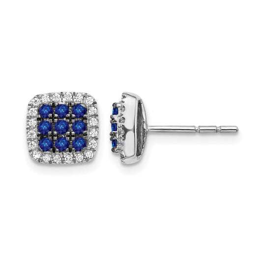 Sapphire Cluster and Diamond Halo Square Post Earrings - WBC