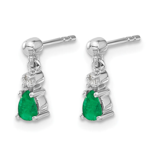 Pear Emerald and Diamond Dangle Post Earrings - WBC