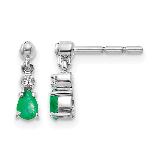 Pear Emerald and Diamond Dangle Post Earrings - WBC