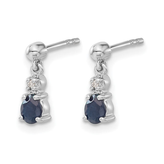 Pear Blue Sapphire and Diamond Dangle Post Earrings - WBC