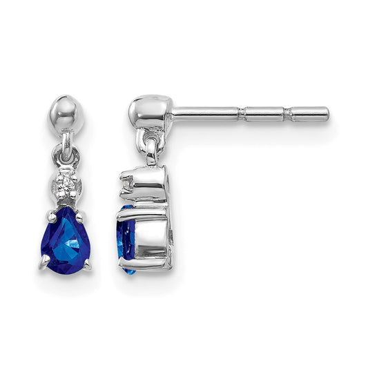Pear Blue Sapphire and Diamond Dangle Post Earrings - WBC
