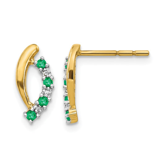 Emerald and Diamond Curved Post Earrings - WBC