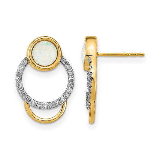 Polished 1/5 carat Diamond and Opal Circle Post Earrings - WBC