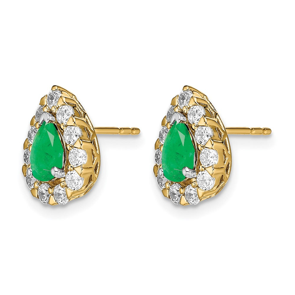 Pear Emerald and 3/4 carat Diamond Halo Post Earrings - WBC