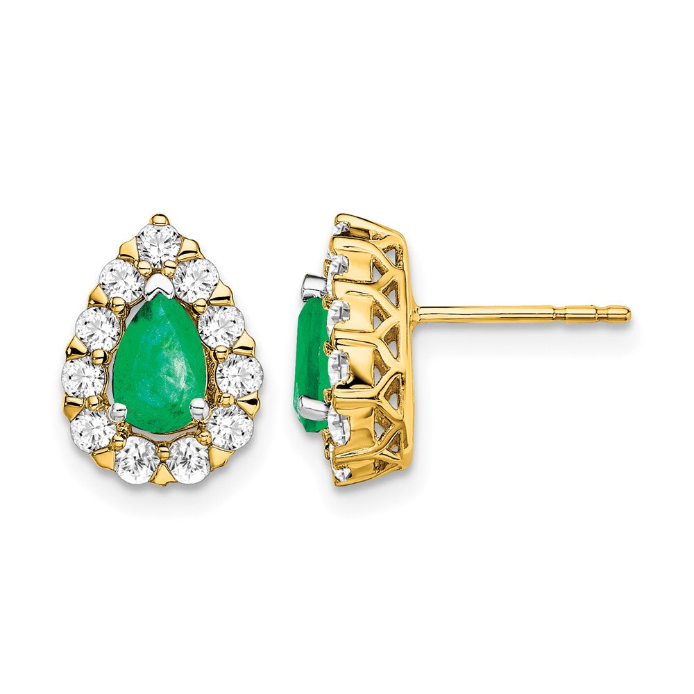 Pear Emerald and 3/4 carat Diamond Halo Post Earrings - WBC