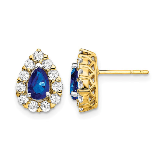 Pear Sapphire and 3/4 carat Diamond Halo Post Earrings - WBC