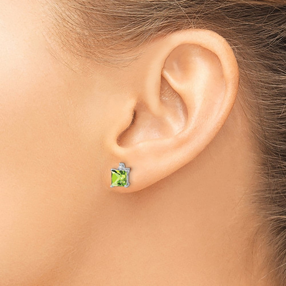 Princess Peridot and .01 carat Diamond Post Earrings - WBC