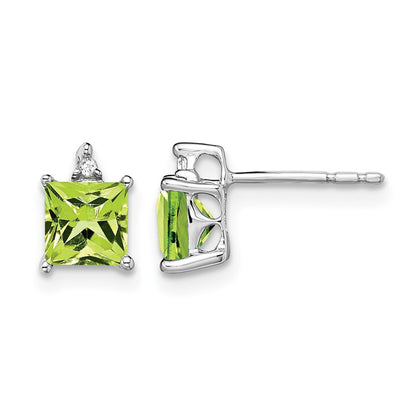 Princess Peridot and .01 carat Diamond Post Earrings - WBC