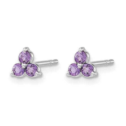 3-stone Round Amethyst Triangle Post Earrings - WBC