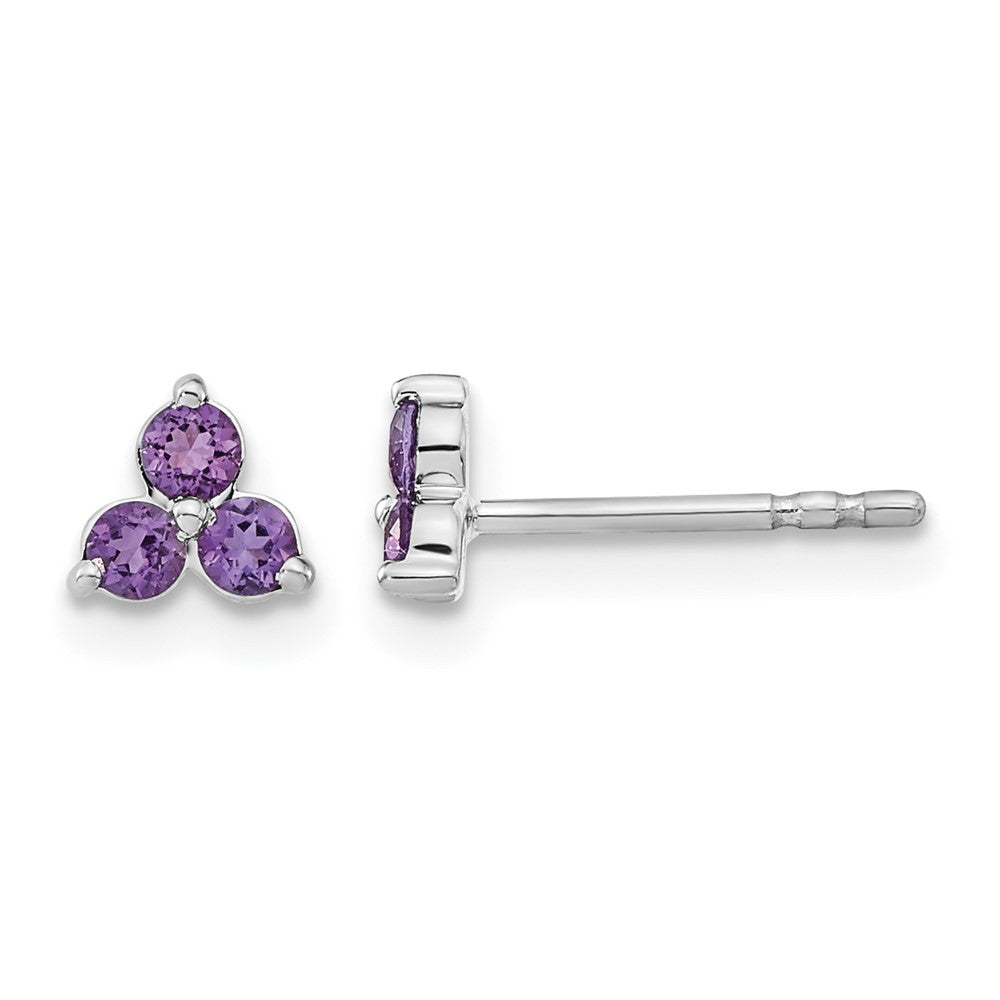 3-stone Round Amethyst Triangle Post Earrings - WBC