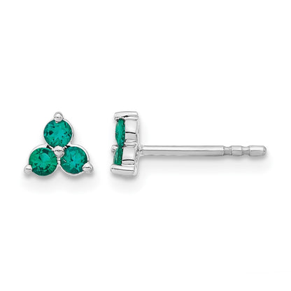 3-stone Lab Created Emerald Triangle Post Earrings - WBC