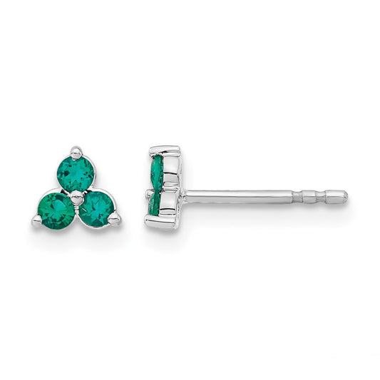 3-stone Lab Created Emerald Triangle Post Earrings - WBC