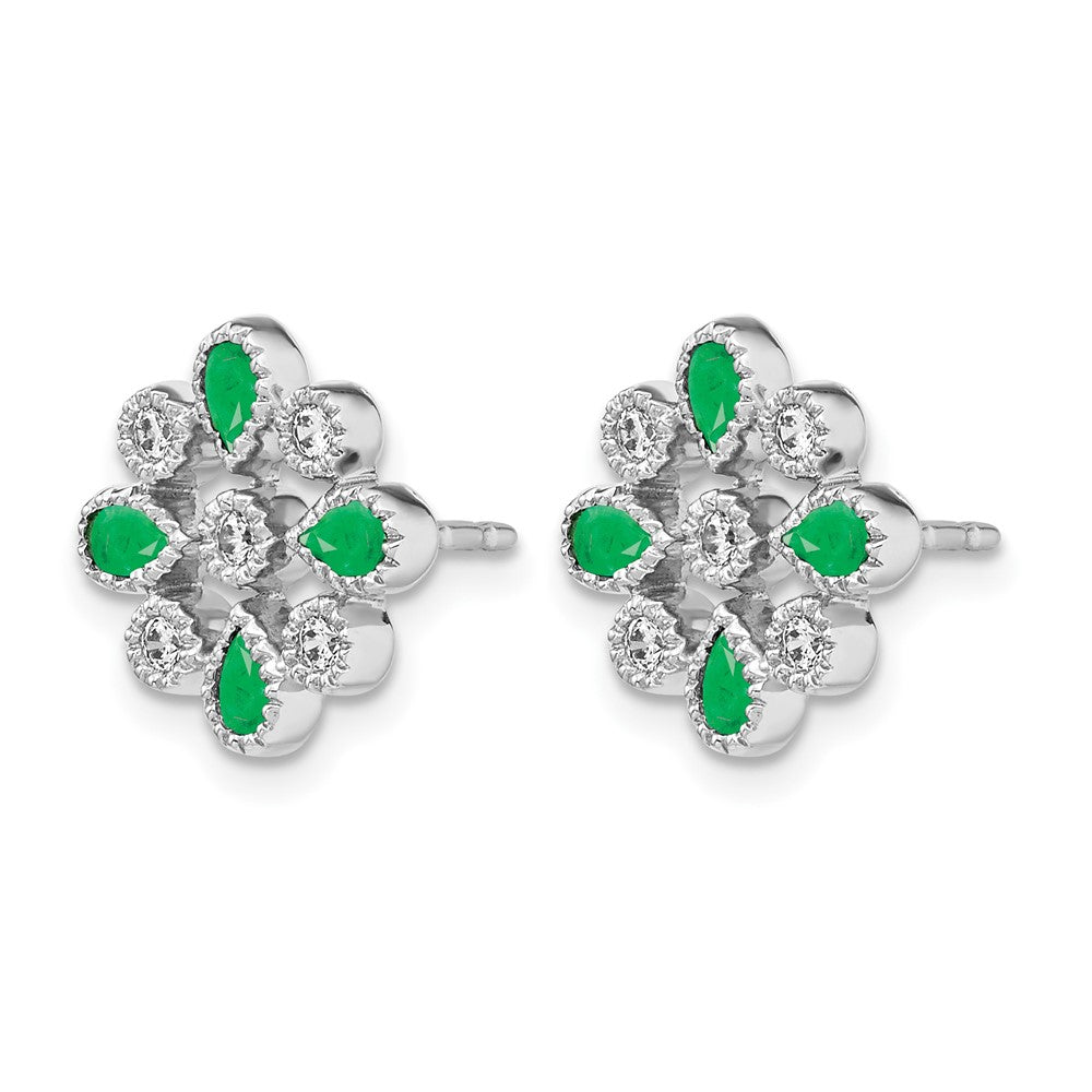 Emerald and Diamond Floral Post Earrings - WBC