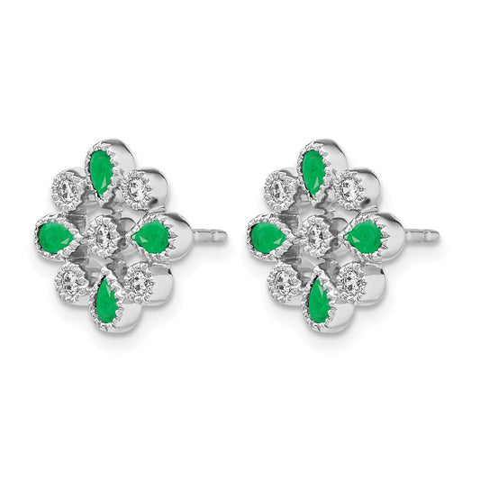 Emerald and Diamond Floral Post Earrings - WBC